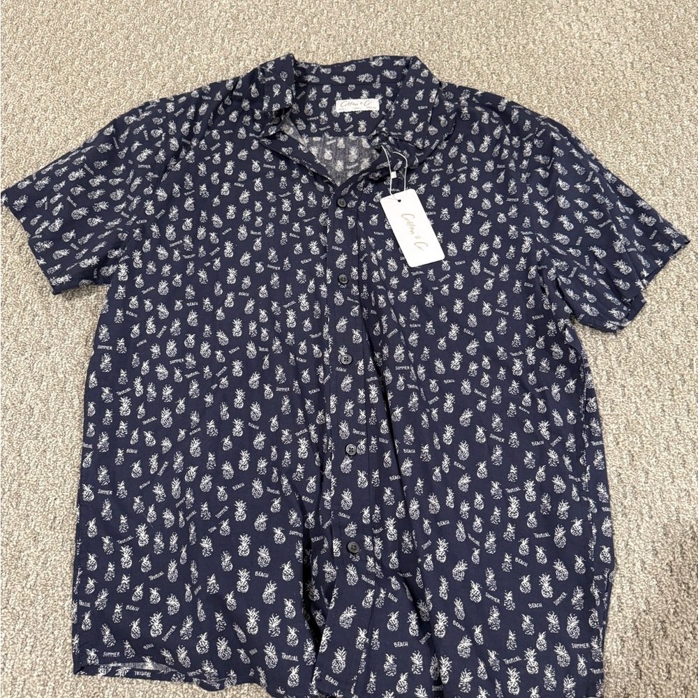 Navy Pineapple Print Men's Shirt